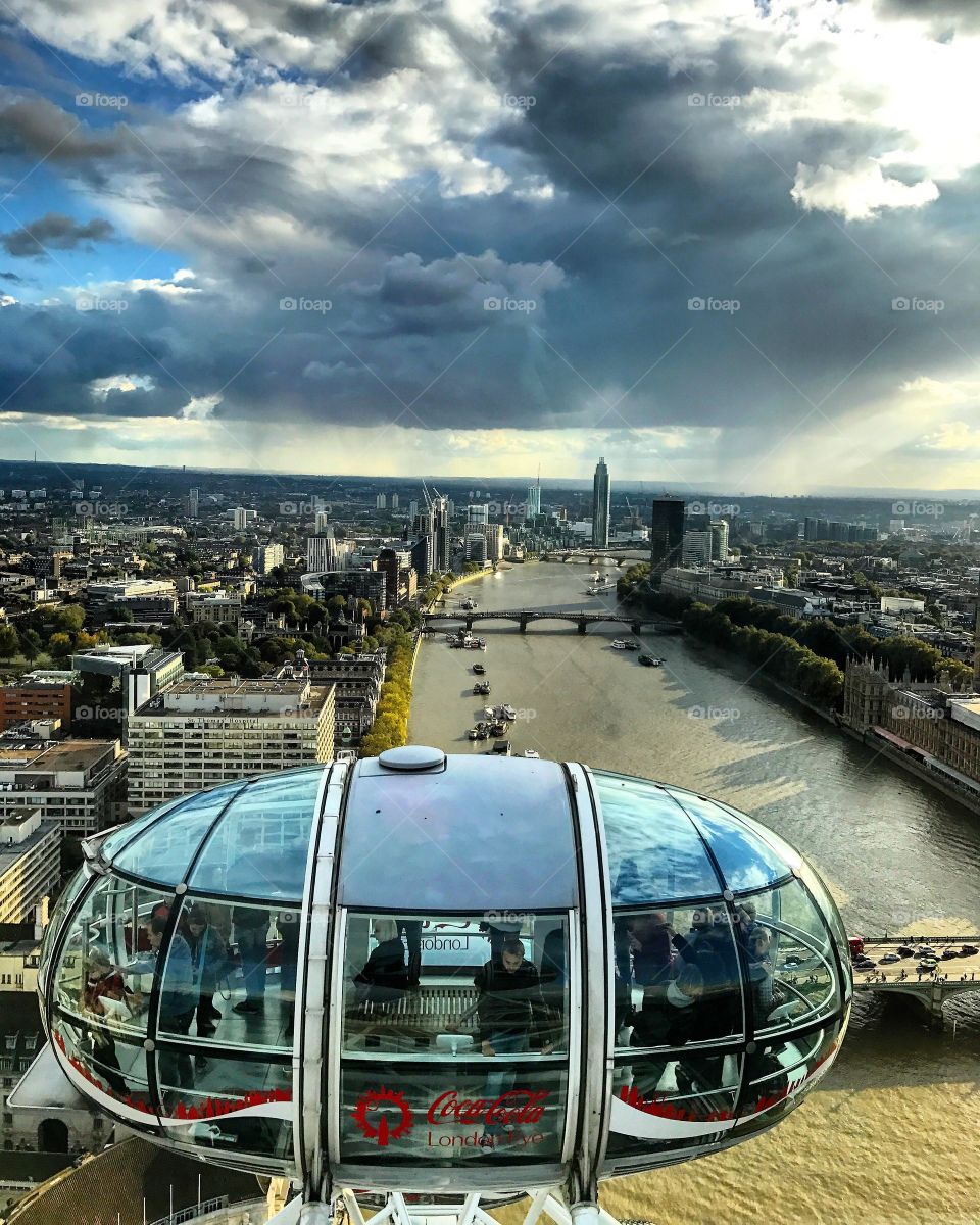 London Eye Capsule. Thames River. Westminster. London, England.