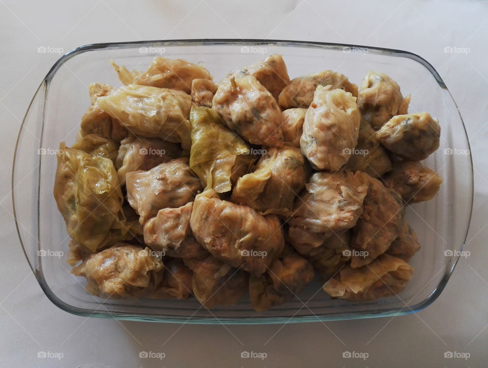 home made greek traditional food dolma with cabbage stuffed with meat