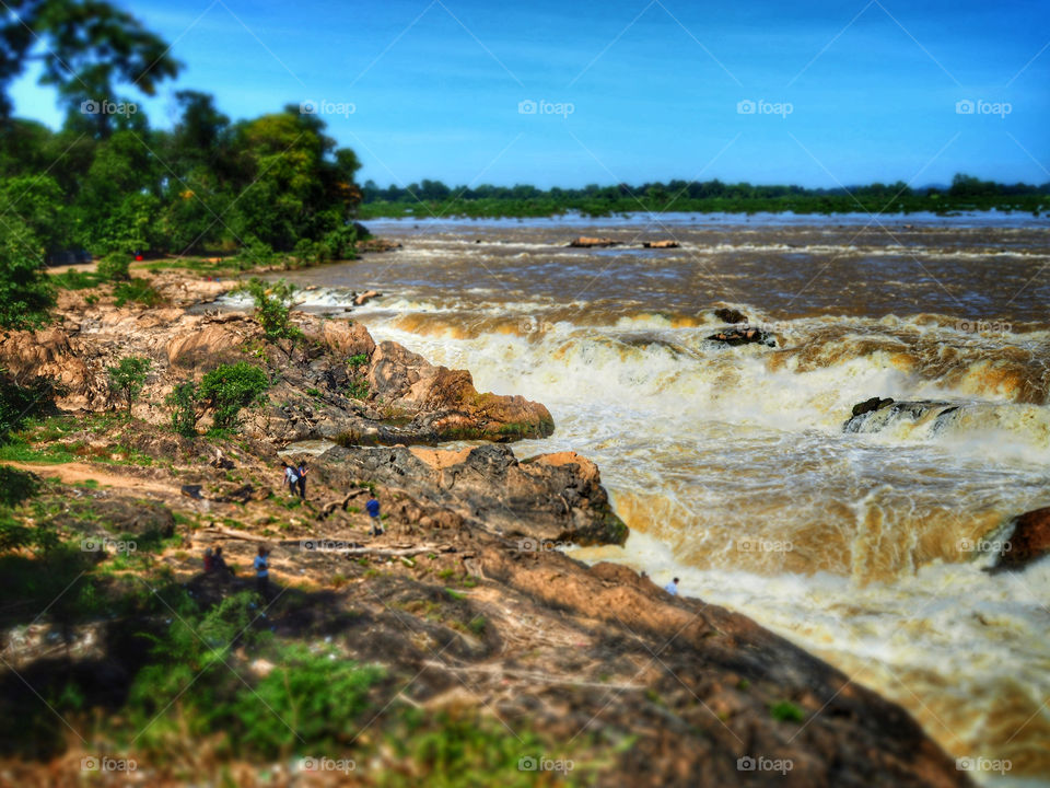 The raging Mekong river waterfalls on Laos and Cambodian borders 