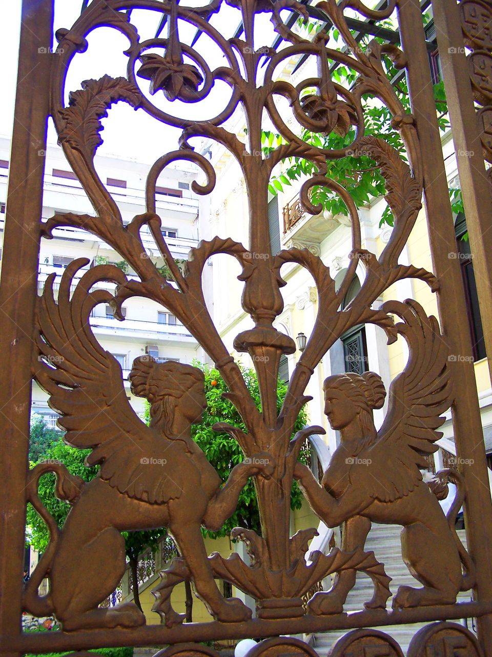 Gate entry to Heinrich Schliemann’s house in Athens, Greece. Schliemann discovered Troy and Mycenae. 