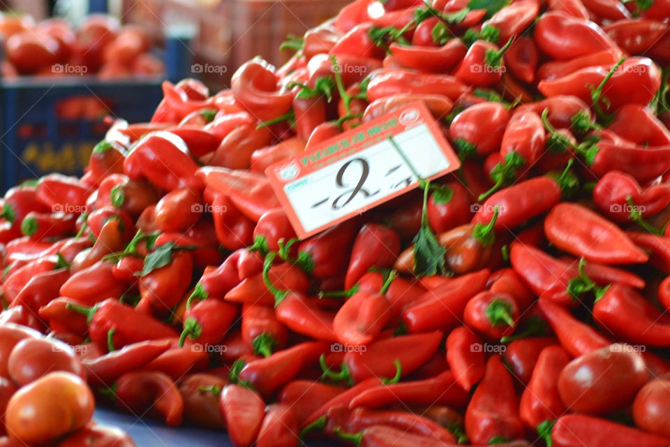 chilli fruits at market in Alanya turkey.