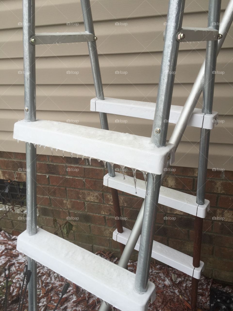 Pool ladder with ice