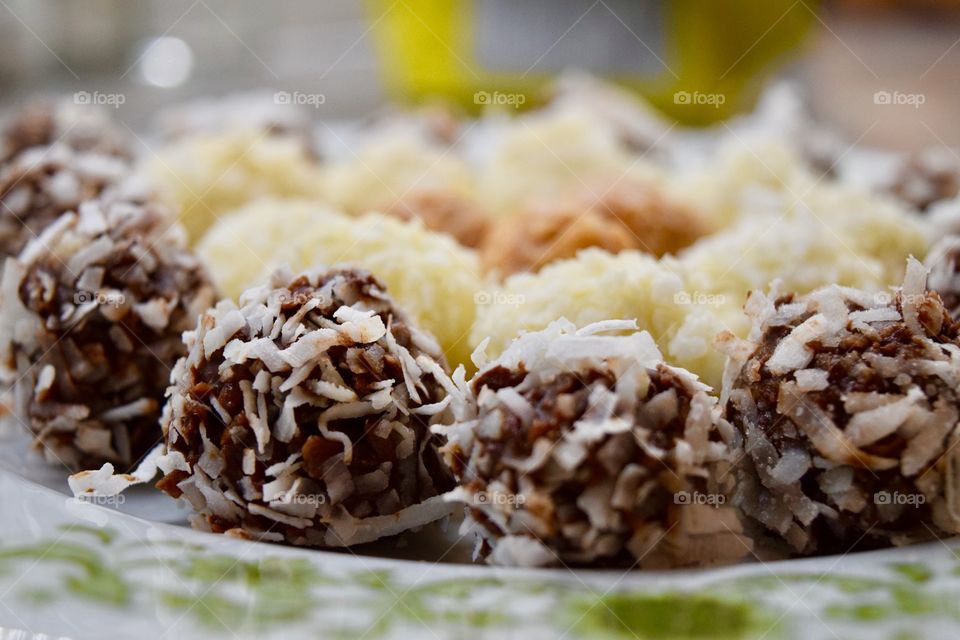 Close-up of chocolate truffles