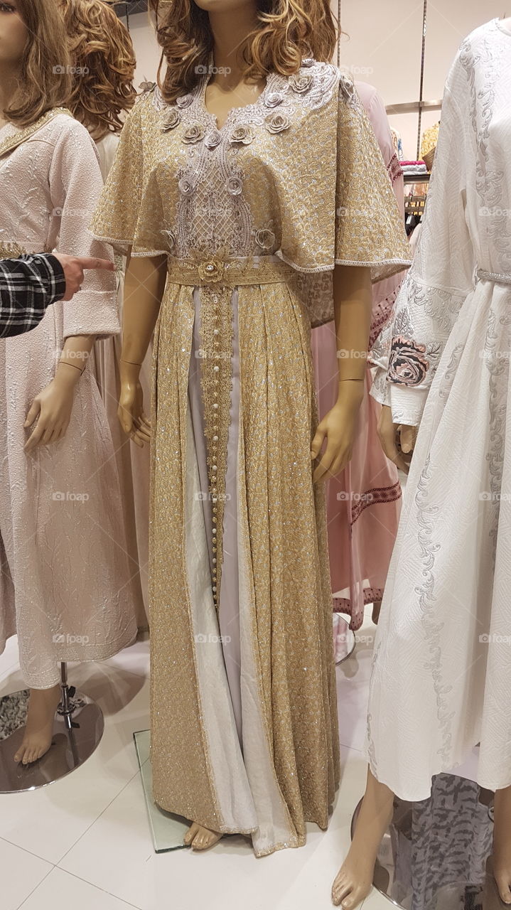 Dress display in mall.