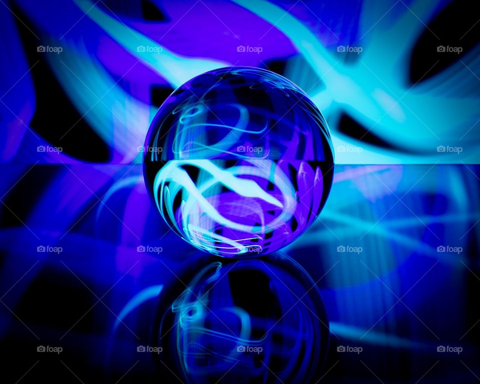 Blue & Purple Glass Crystal Ball Light painting with Reflection Long Exposure