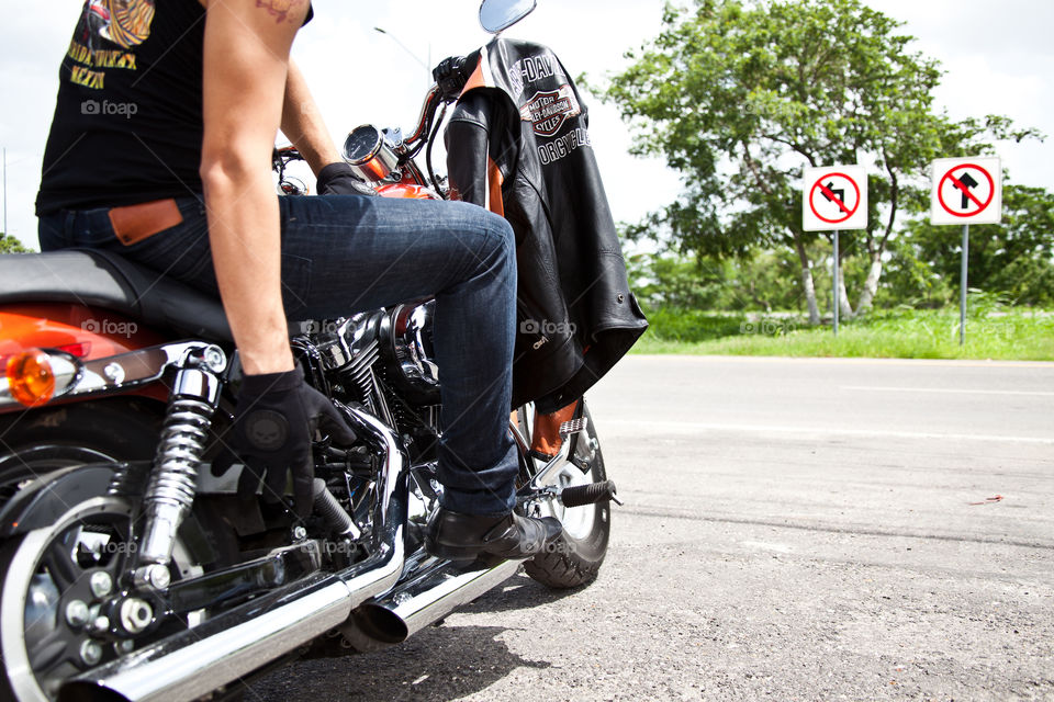 A biker getting ready to roll.
