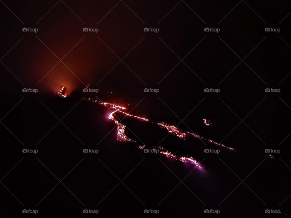 lava flow in night at Pacaya Volcano, Guatemala