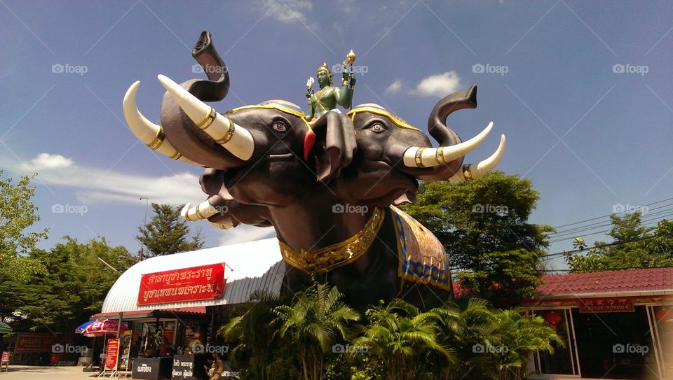 Giant three headed elephant, Chinese district in Thailand