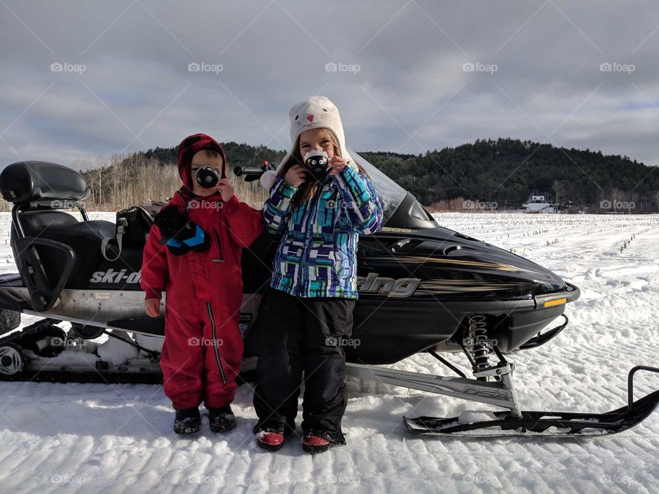 hot cocoa break from snowmobiling