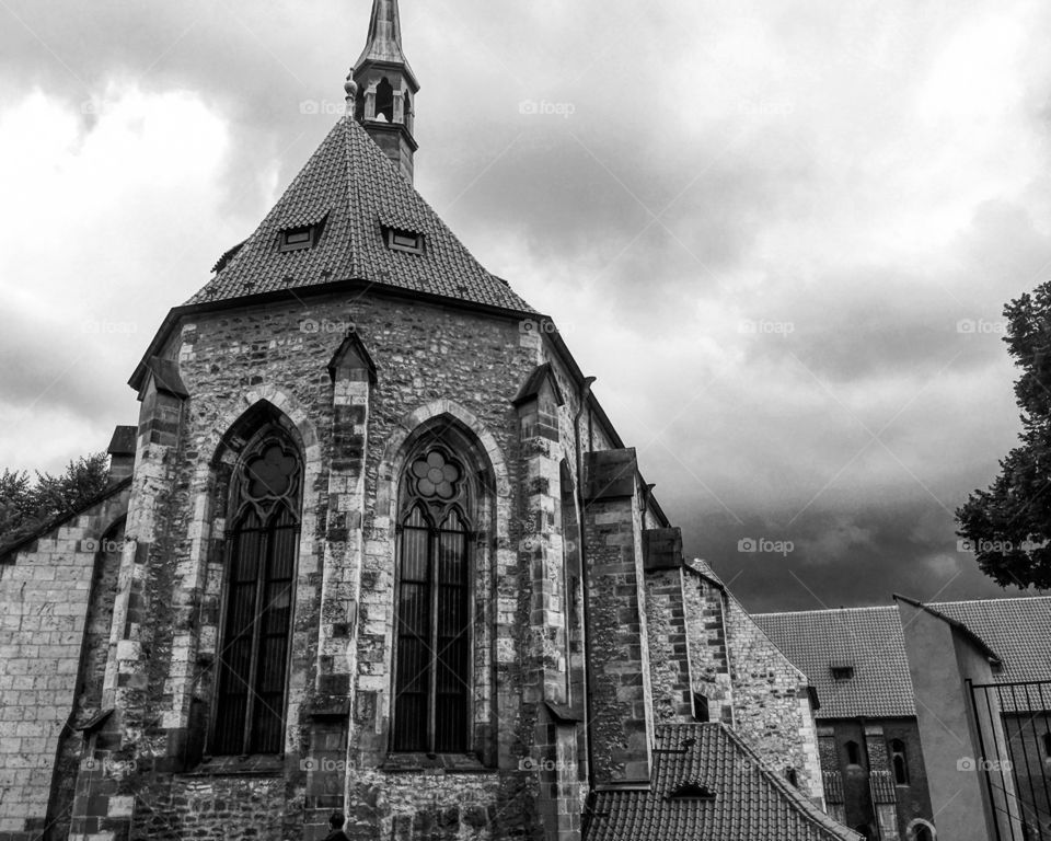 Black and white church in Prague 