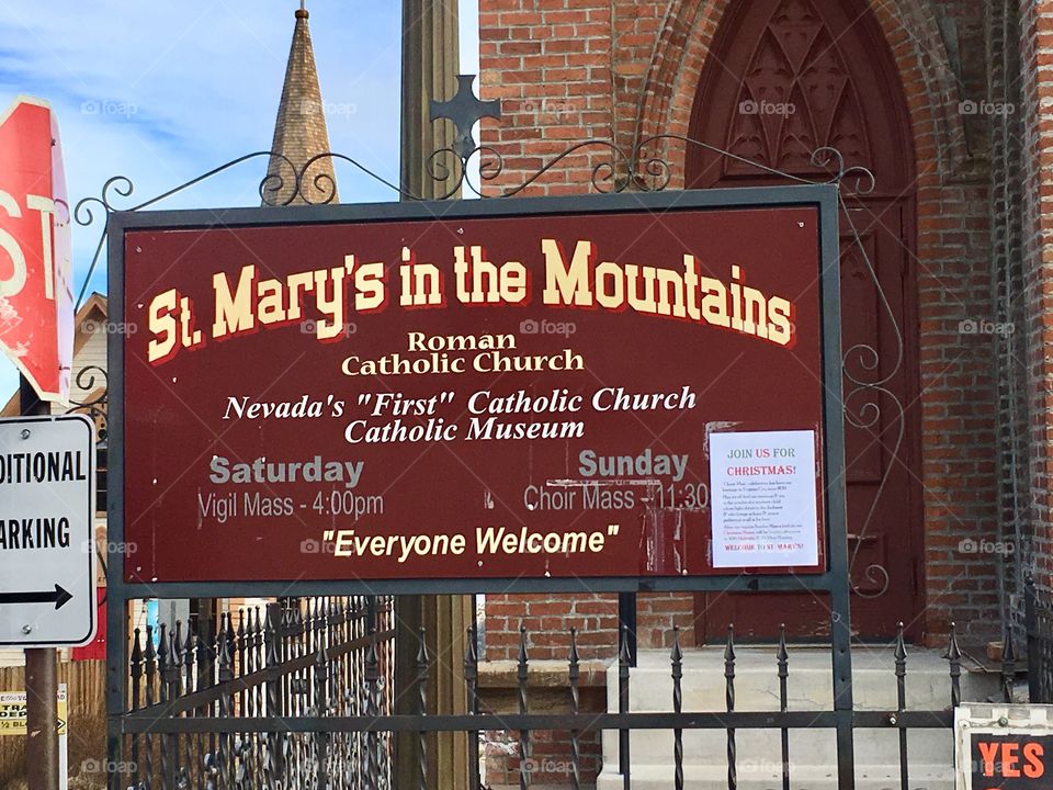 St. Mary’s in the Mountains Roman Catholic Church  Sign

Virginia City Nv