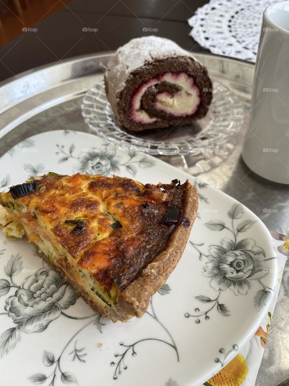 Smoked salmon pie and finnish cocoa swiss roll aka unelmatorttu = dream cake