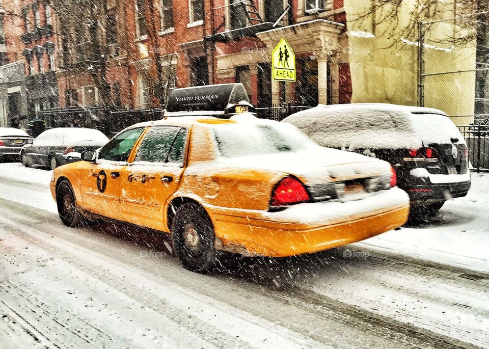 Yellow Cab in Snow Fall