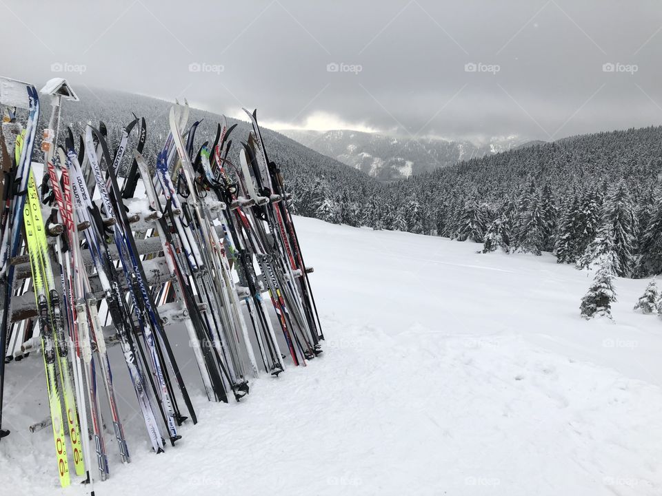 skis and mountains