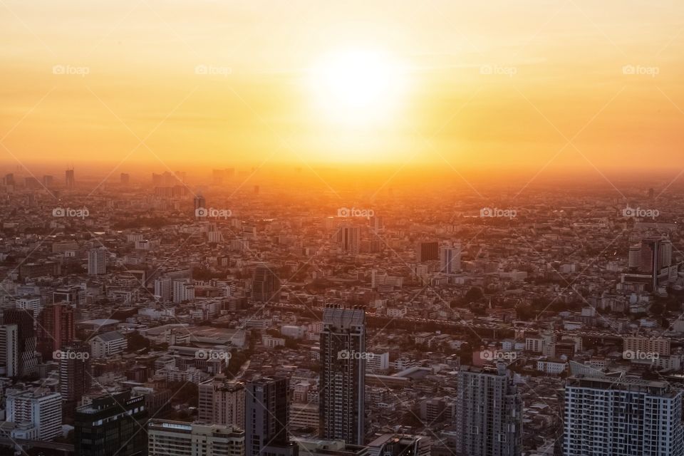 Sun set in big city ,Bangkok Thailand