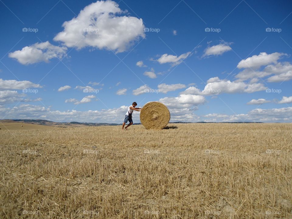 Man at work. July, Val d'orcia, ITALY