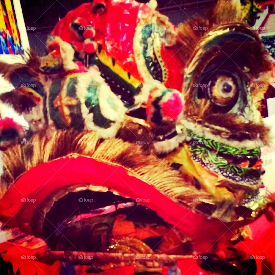 Chinese new year dragon from parade up close of face
