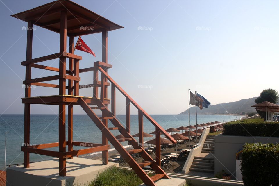 Lifeguard tower on a beach in the Greek island of Rhodes