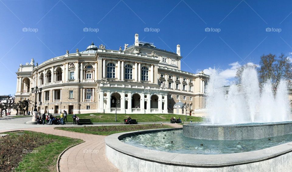 Beautiful opera house with a fountain 