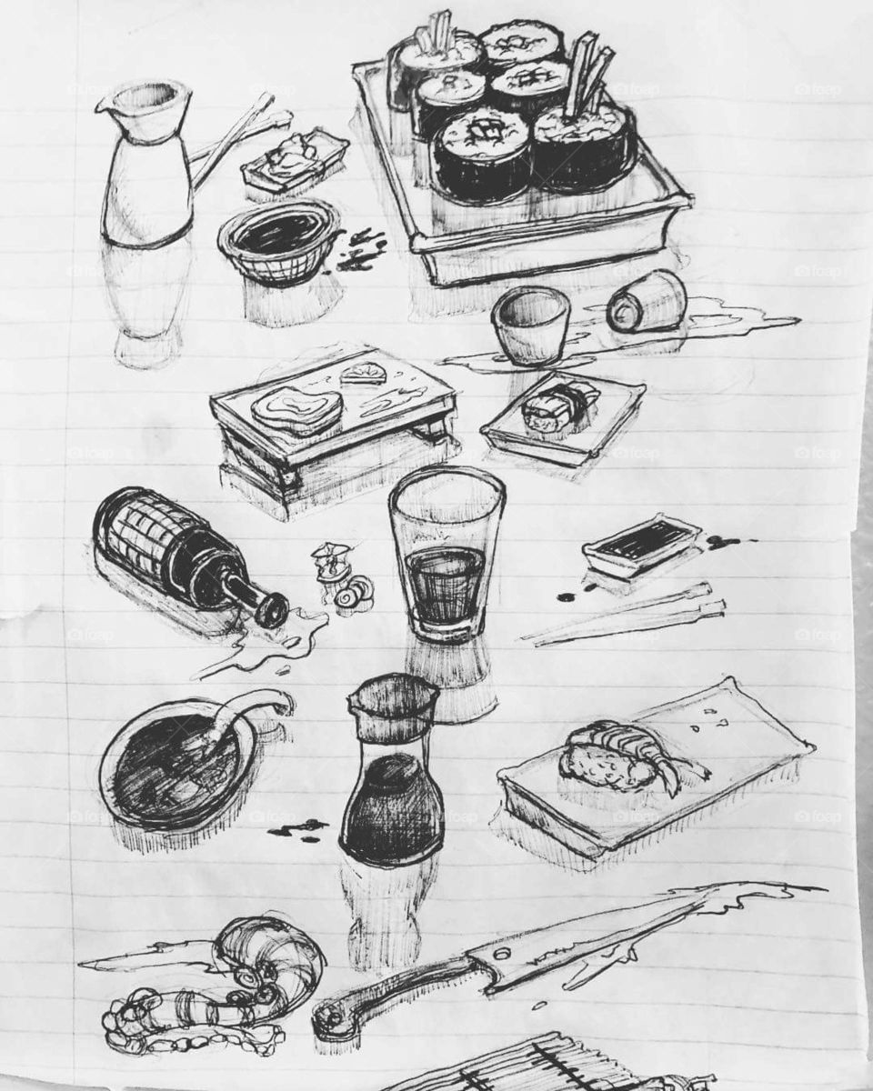 My friend and I while eating lunch saw another patron doodle in their notebook.  I asked to take photo of their impressive work.