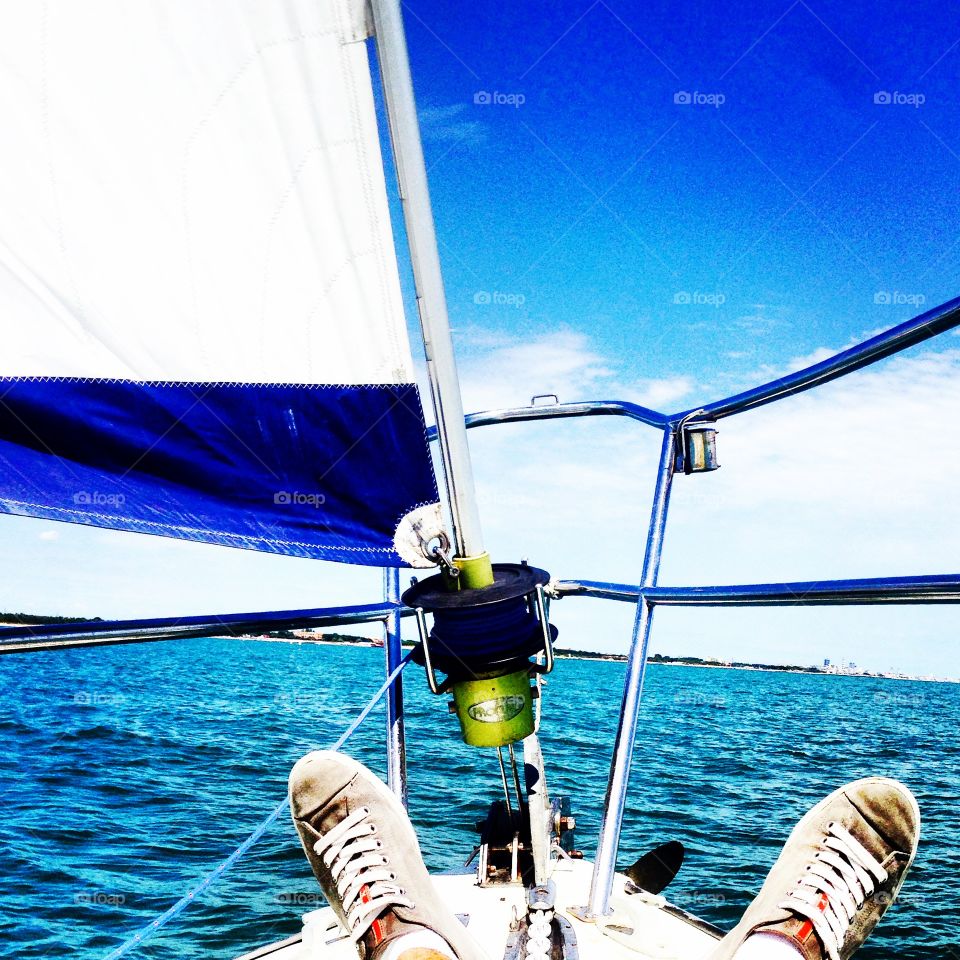 Relaxing on deck. Sailing in the Adriatic
