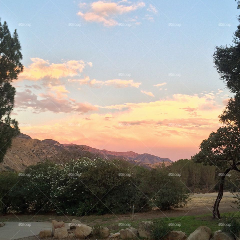 Santa Barbara mountaintop camp at sunset
