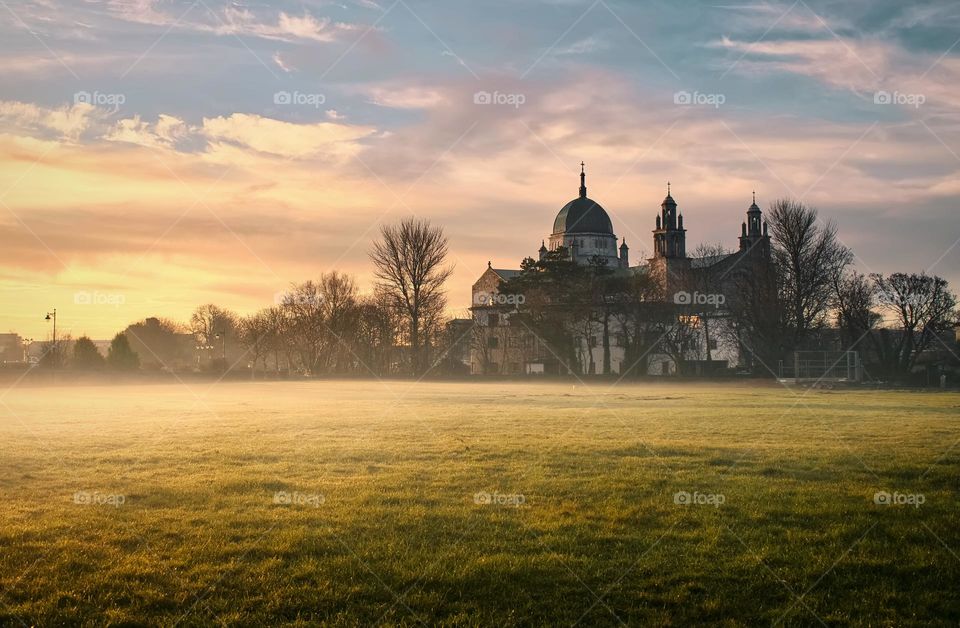 Misty sunrise at Galway cathedral, Ireland