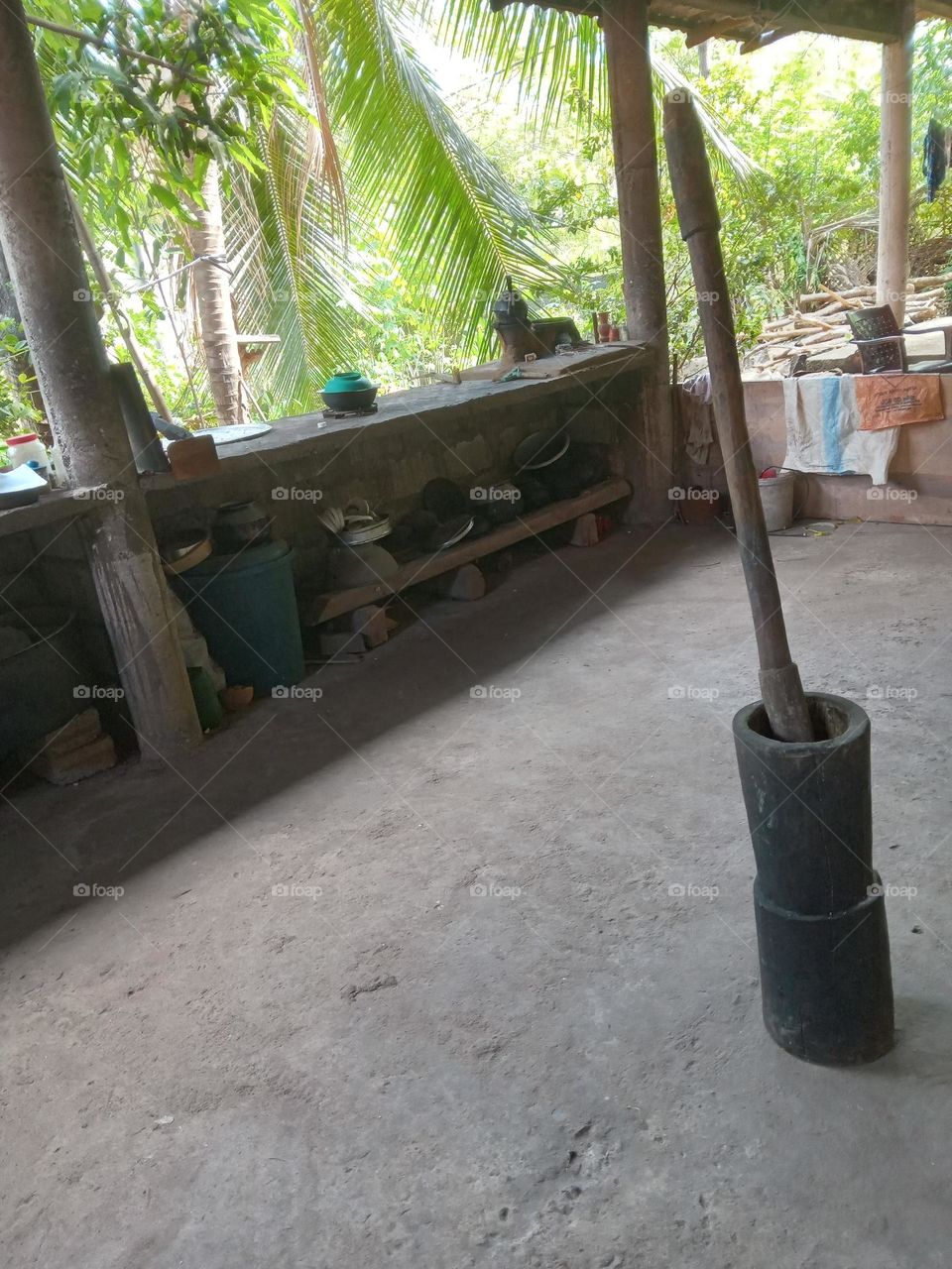 This mortar and mill tree are used by Sri Lankans for grinding