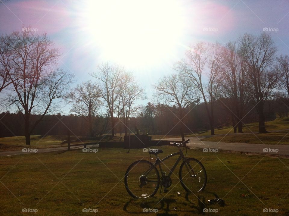 Fall morning at County Club Southbrige, Massachusetts. US. Bike ride in a beautiful morning