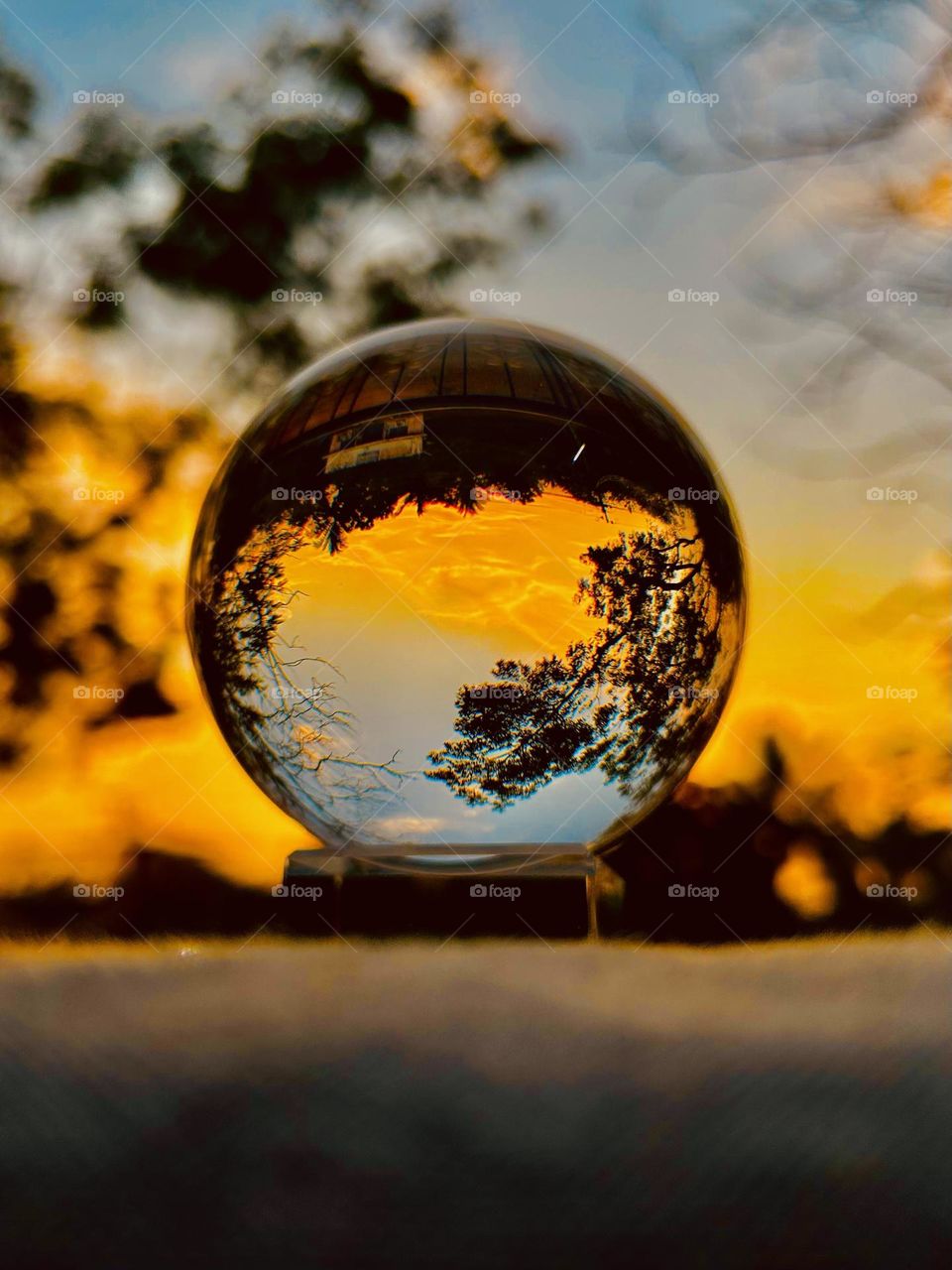 Lens ball photography - Sunset sky reflection 