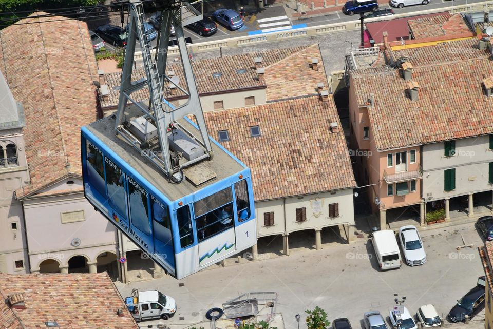 cable car, panoramic view of rooftops