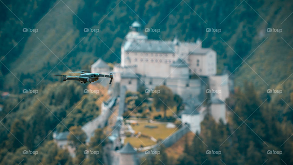 Castle in background of a drone 