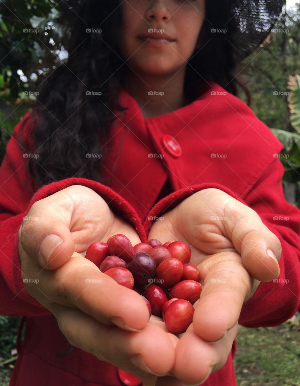 Coffe colombia. Girl. Red