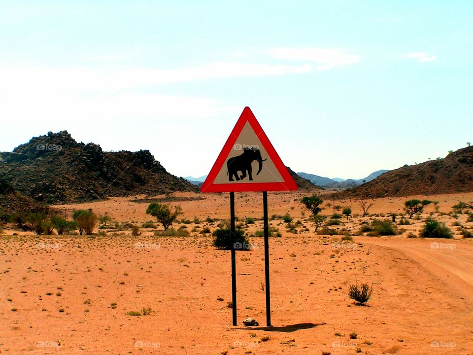 Road sign in the desert, Namibia