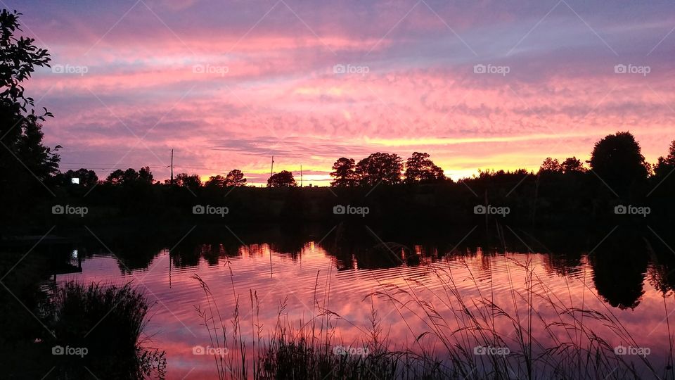 Dawn, Sunset, Reflection, Lake, Water