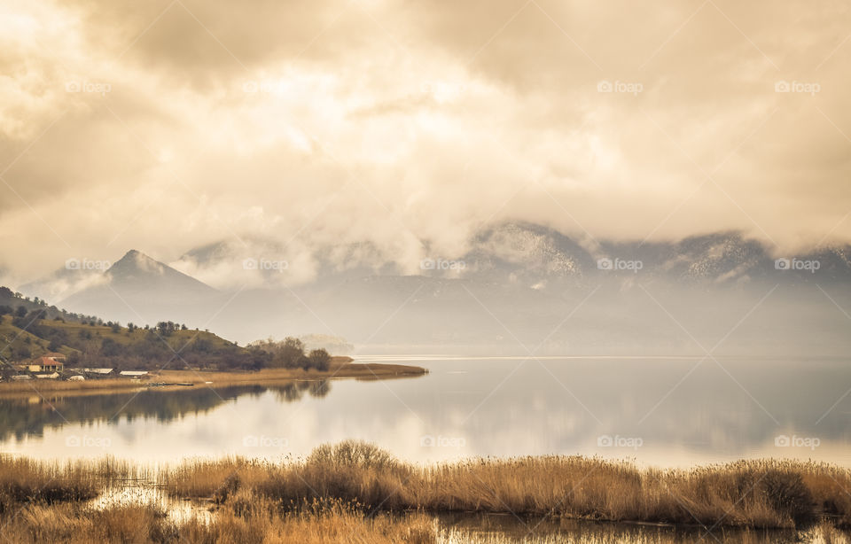 Landscape view of water and mountains