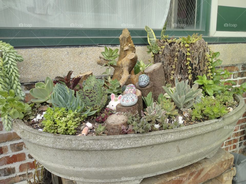 an easy simple home made mini pot garden with little rabbit