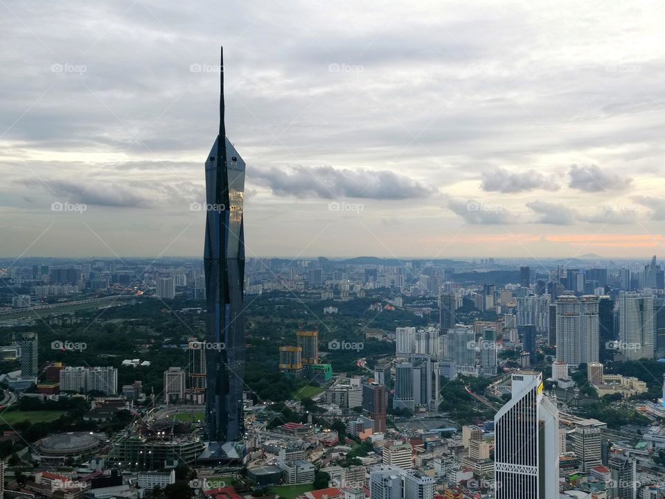 Amazing city views. Kuala Lumpur. Skyscrapers. Big building. Mobile photography.