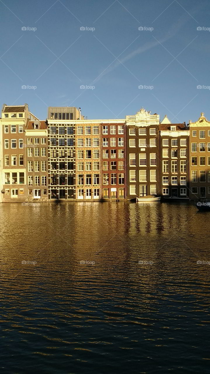 Sunset Canal boat Architektur Amsterdam