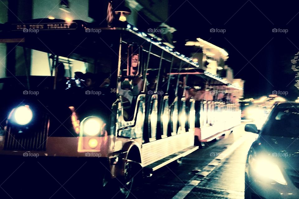 Trolley at night