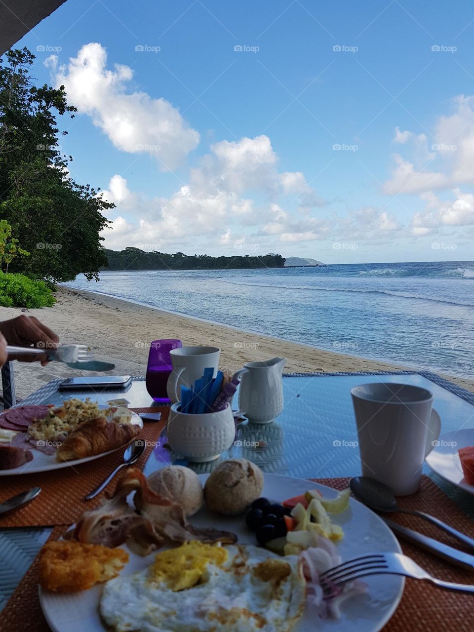 Breakfast on the beach in Seychelles