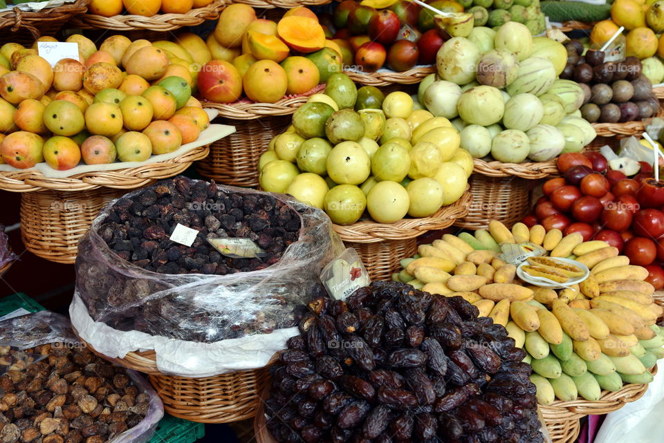 Fruits on the farmers market in Funchal, Madeira.