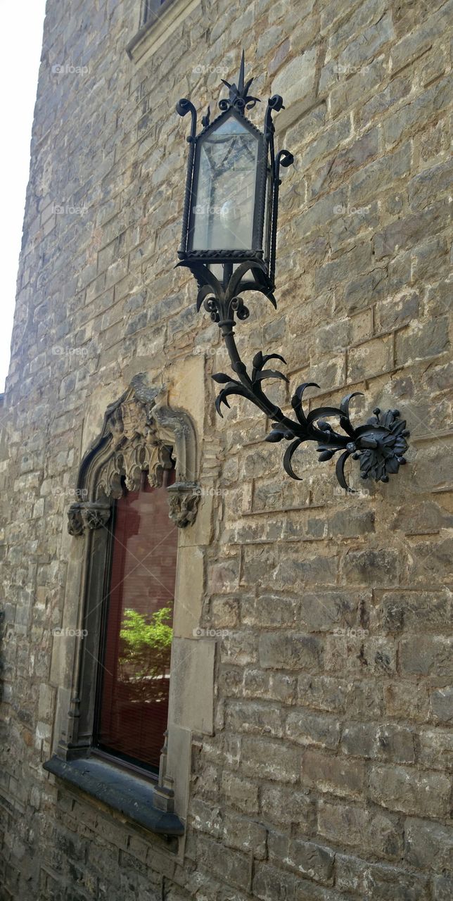 Lantern and Gothic stone wall, Barcelona