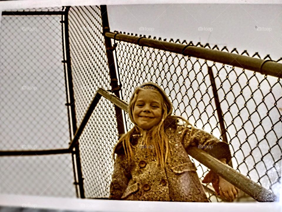 1970's Girl on Bridge in Winter