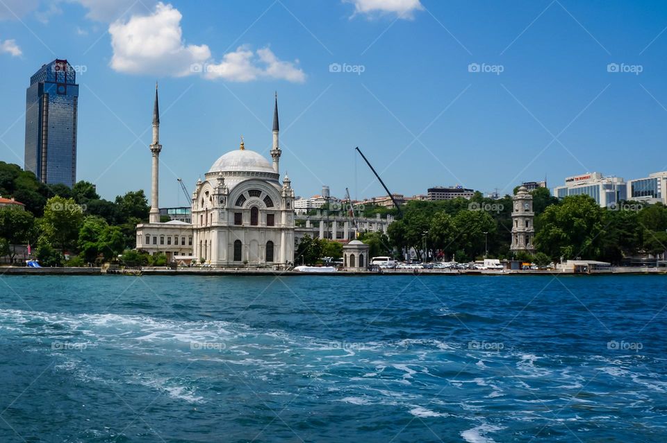 Beautiful view of the Dolmabahce Mosque, seen from the Bosphorius