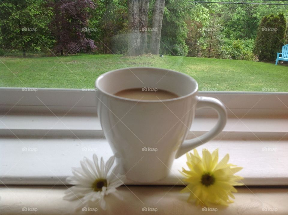 Enjoying a cup of coffee on a Spring morning.