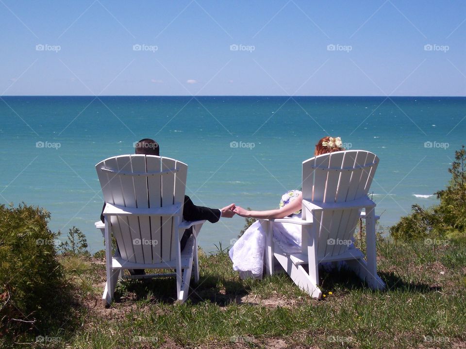 Wedding on the beach in muskoka chairs