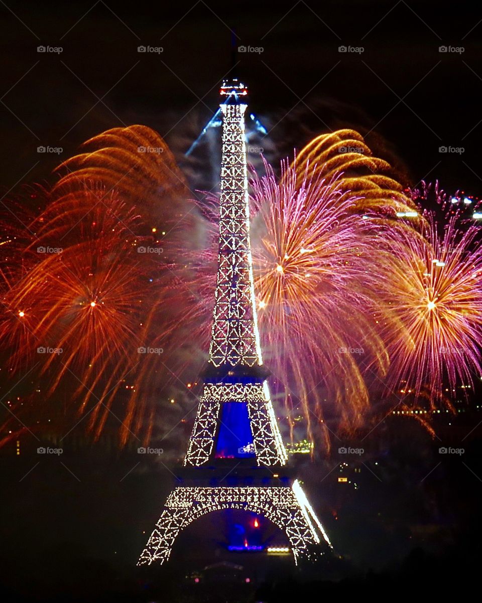 Bastille Day. Eiffel Tower with fireworks