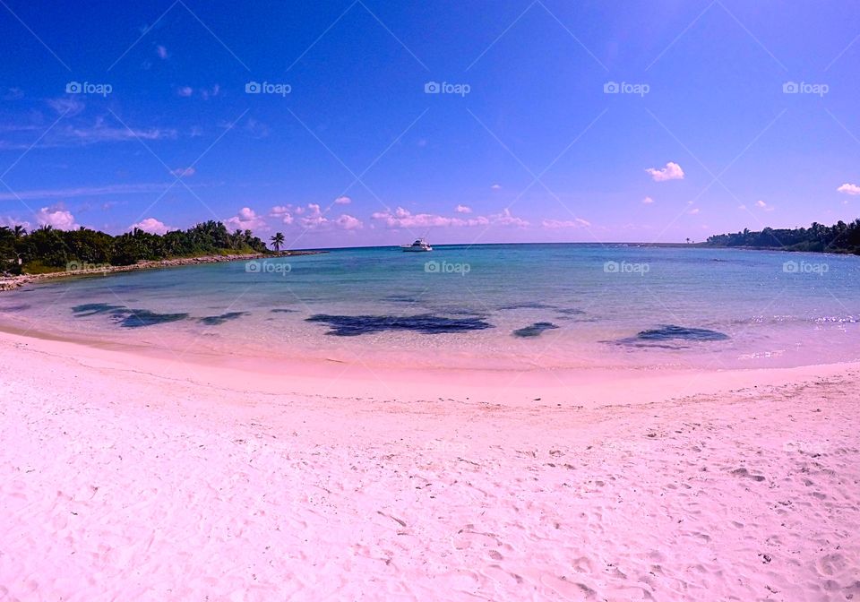 Sandy beach in  pink