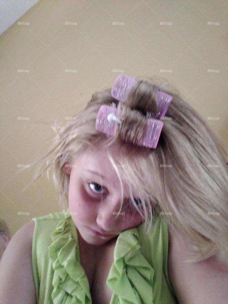 Trying curlers for the first time.